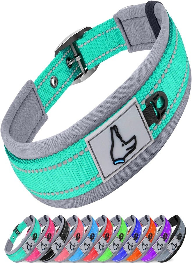 Joytale Dog Collar for Large Dogs, Neoprene Padded and Adjustable, Reflective Wide Heavy Duty Pet Collars with Durable Metal Belt Buckle for Walking, Teal, L - Image 1